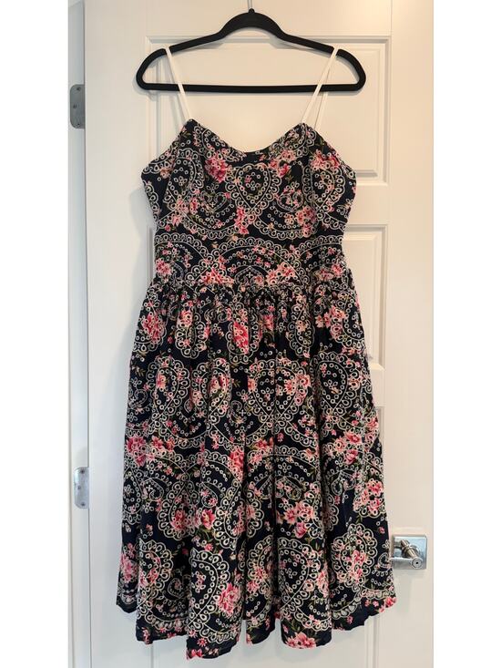 Unique Vintage Dresses & Skirts - Unique Vintage Strappy Floral‎ Paisley Eyelet Lace Midi Dress Size XL Party